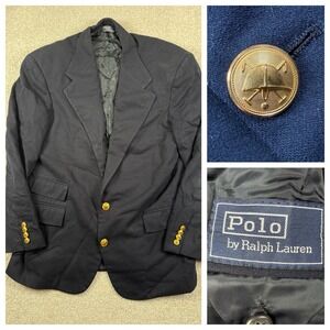 Polo Ralph Lauren USA Blazer Men's 42 Navy Gold Helmet Logo Buttons